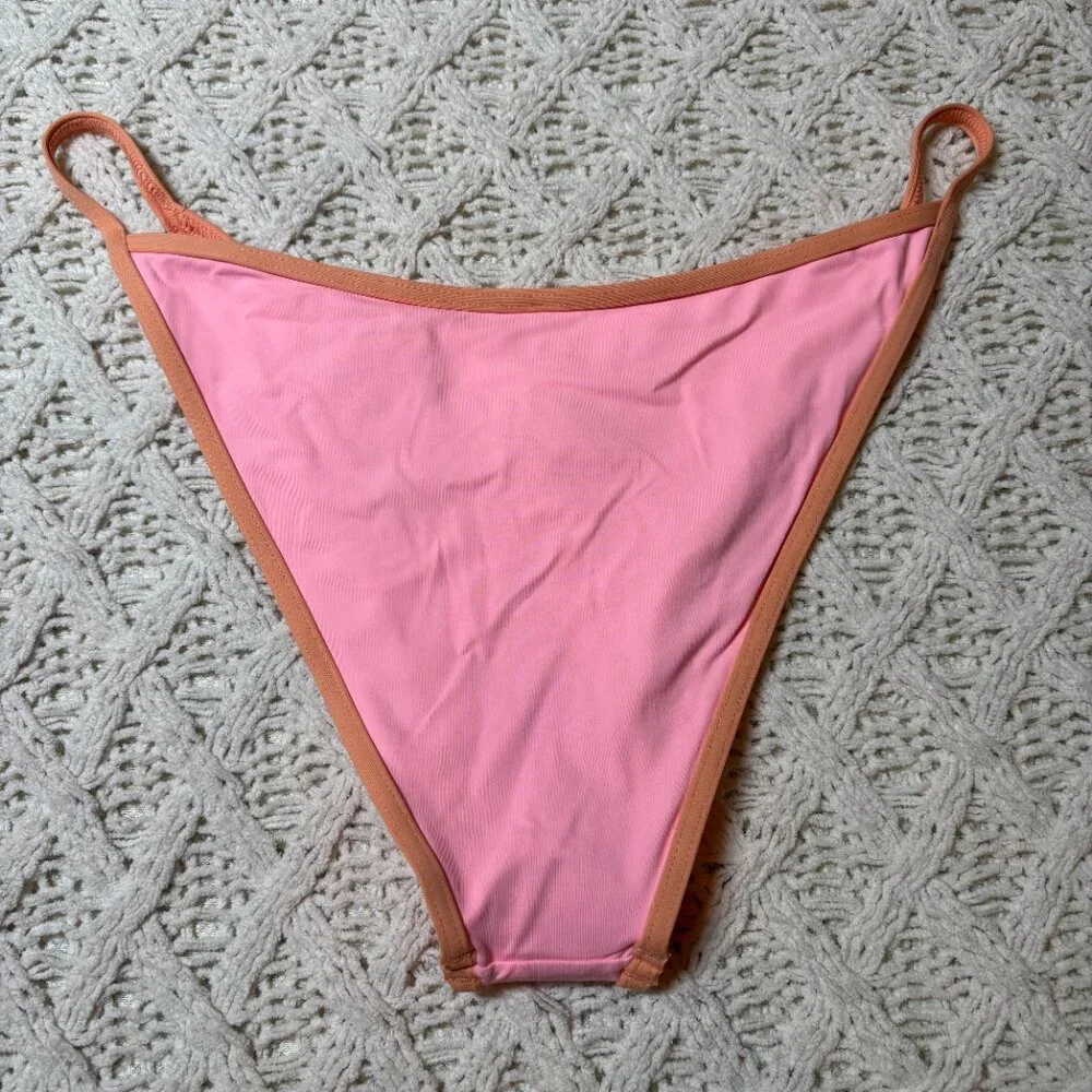 L*Space Bitsy Cut‎ Bikini Bottom Pink/Orange Trim Swimwear – Women’s XL nwot